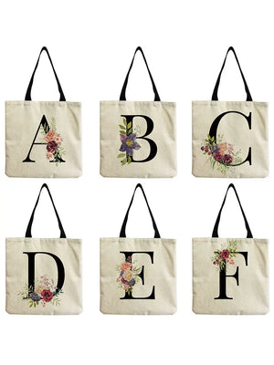 Summer Flower Letter Handbag Shoulder Bag Large Capacity Shopping Bag