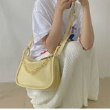 Summer Soft PU Leather Shoulder Bag Women Chains Cross Body Bucket Bag
