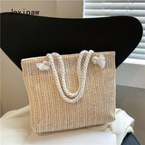 Summer Straw Handbag Shoulder Bag Large Capacity Solid Tote Bags