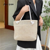 Summer Straw Handbag Shoulder Bag Large Capacity Solid Tote Bags