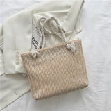 Summer Straw Handbag Shoulder Bag Large Capacity Solid Tote Bags