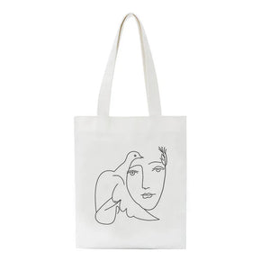 Summer Abstract Canvas Shoulder Bag Zipper Closure Vintage Style