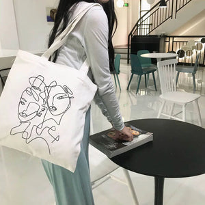 Summer Abstract Canvas Shoulder Bag Zipper Closure Vintage Style