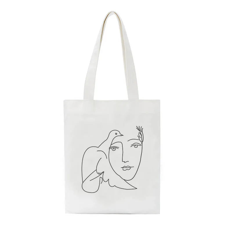 Summer Abstract Canvas Shoulder Bag Zipper Closure Vintage Style