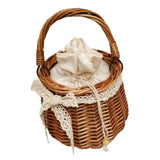 Summer Round Bag Mini Ins Straw Bag Rattan Handbag Women Lace Bow Bucket Bag