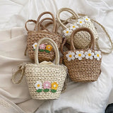 Summer Straw Beach Bag Large Capacity Flowers Messenger Shoulder Tote Bag