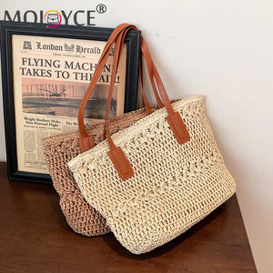 Straw Women's Shoulder Tote Bag Boho Style Seaside Beach Vacation Handbag