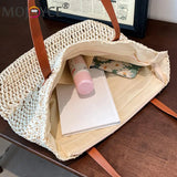 Straw Women's Shoulder Tote Bag Boho Style Seaside Beach Vacation Handbag