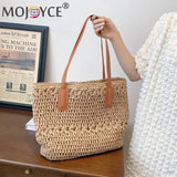 Straw Women's Shoulder Tote Bag Boho Style Seaside Beach Vacation Handbag