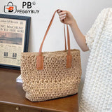 Straw Women's Shoulder Tote Bag Seaside Beach Vacation Handbag