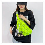 Plaid Chest Bag Neon Green Hip Hop Waist Pack Shoulder Bags
