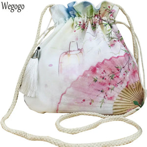 Summer Women Messenger Bags Drawstring Shoulder Bag Antique Artistic Purse