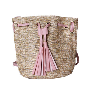 Summer Tassel Slung Shoulder Bag Retro Drawstring Bucket Handbag