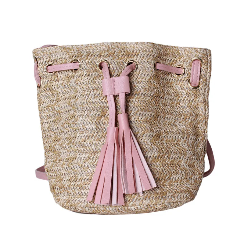 Summer Tassel Slung Shoulder Bag Retro Drawstring Bucket Handbag