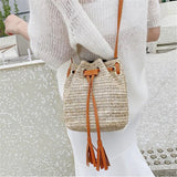Summer Tassel Slung Shoulder Bag Retro Drawstring Bucket Handbag