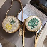 Summer Women's Straw Bag Shoulder Bag Crossbody Round Zipper