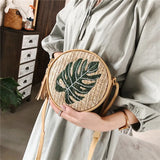 Summer Women's Straw Bag Shoulder Bag Crossbody Round Zipper