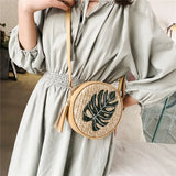 Summer Women's Straw Bag Shoulder Bag Crossbody Round Zipper