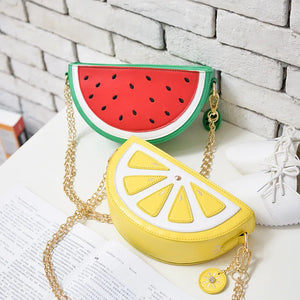 Summer PU Leather Women Messenger Bag Zipper Hard Fruit Watermelon Lemon Chain