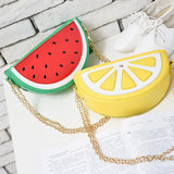 Summer PU Leather Women Messenger Bag Zipper Hard Fruit Watermelon Lemon Chain