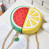 Summer PU Leather Women Messenger Bag Zipper Hard Fruit Watermelon Lemon Chain