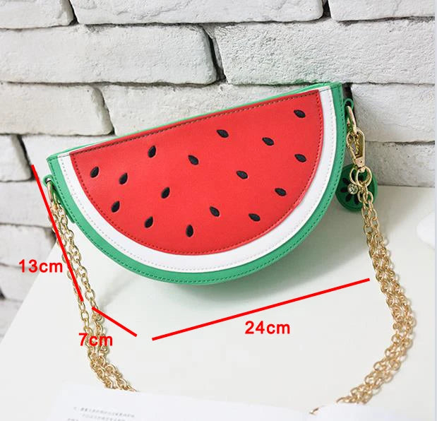 Summer PU Leather Women Messenger Bag Zipper Hard Fruit Watermelon Lemon Chain
