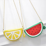 Summer PU Leather Women Messenger Bag Zipper Hard Fruit Watermelon Lemon Chain