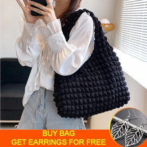 Summer Pleated Cloud Bag Casual Handbag Large Capacity Beach Tote Purse