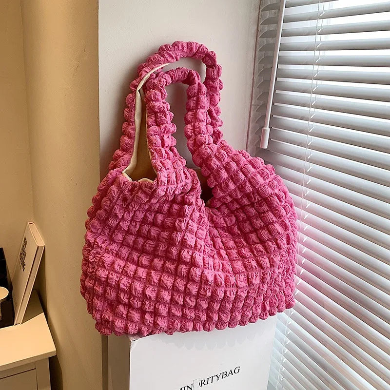 Summer Pleated Cloud Bag Casual Handbag Large Capacity Beach Tote Purse