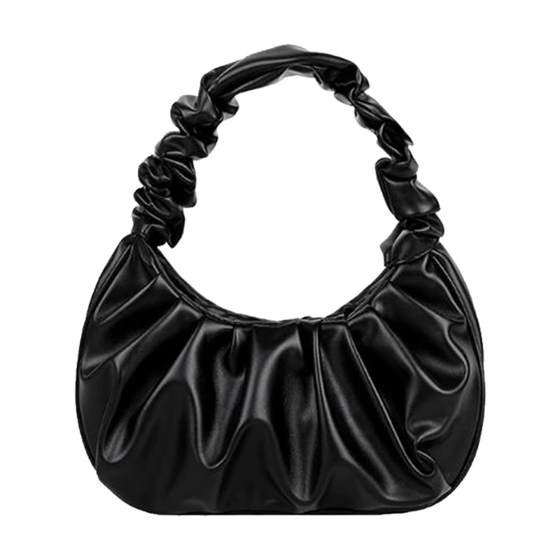 Vintage Summer Pleated Handbags Women Underarm Bag PU Leather