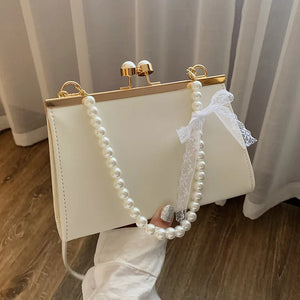 Summer Retro Small Square Bag Pearl Clip Single Shoulder Messenger Women's Bag