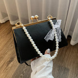 Summer Retro Small Square Bag Pearl Clip Single Shoulder Messenger Women's Bag