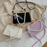 Summer Retro Small Square Bag Pearl Clip Single Shoulder Messenger Women's Bag