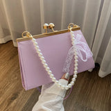 Summer Retro Small Square Bag Pearl Clip Single Shoulder Messenger Women's Bag