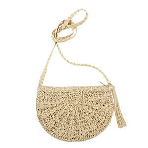 Summer Retro Straw Beach Bag Woven Tassels Messenger Handbags