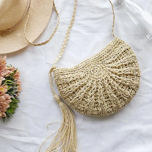 Summer Retro Straw Beach Bag Woven Tassels Messenger Handbags