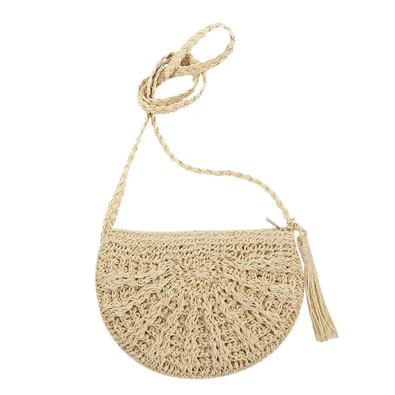 Summer Retro Straw Beach Bag Woven Tassels Messenger Handbags