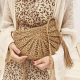 Summer Retro Straw Beach Bag Woven Tassels Messenger Handbags