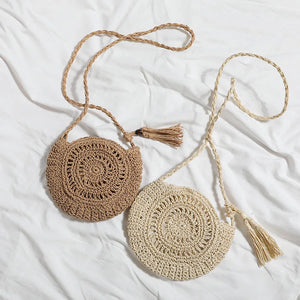Summer Round Straw Bag Beach Wind Bow Crossbody Woven Bag