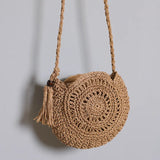Summer Round Straw Bag Beach Wind Bow Crossbody Woven Bag