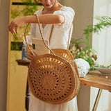Summer Round Straw Bag For Women Woven Handbag Ladies Rattan Shoulder Bag