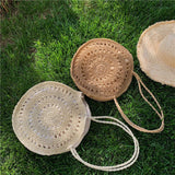 Summer Round Straw Bag For Women Woven Handbag Ladies Rattan Shoulder Bag
