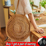Summer Round Straw Bag For Women Woven Handbag Ladies Rattan Shoulder Bag