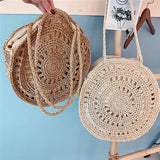 Summer Round Straw Bag For Women Woven Handbag Ladies Rattan Shoulder Bag
