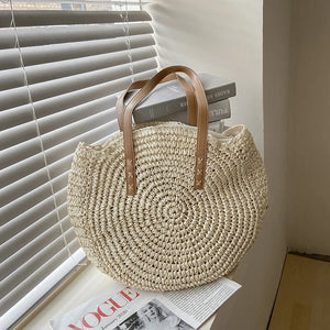 Round Straw Shoulder Bag for Women Large Capacity Totes Bag