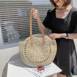 Round Straw Shoulder Bag for Women Large Capacity Totes Bag