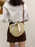 Summer Round Straw Shoulder Bag Women's Bow Weave Casual Beach Handbag