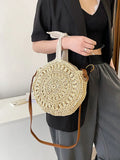 Summer Round Straw Shoulder Bag Women's Bow Weave Casual Beach Handbag