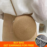 Summer Round Straw Shoulder Bag Woven Crossbody Beach Purse Handbag