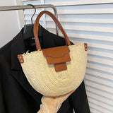Straw Beach Bag Ladies Underarm Woven Cross